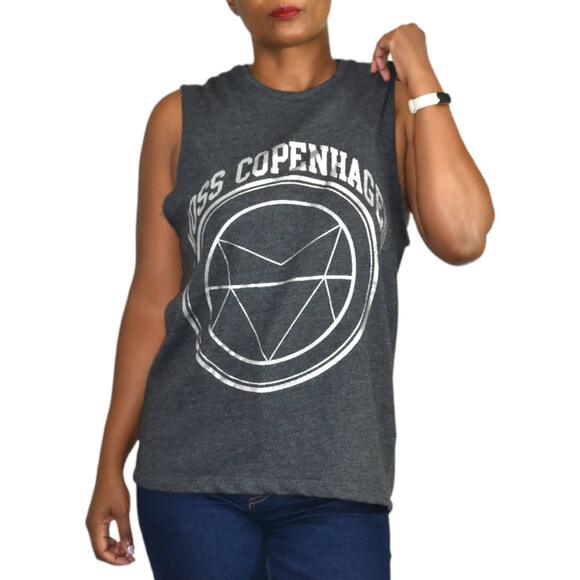 Moss Copenhagen Muscle Tee Grey Tank Top Cutoff Sweatshirt Graphic Size XS - Picture 13 of 13